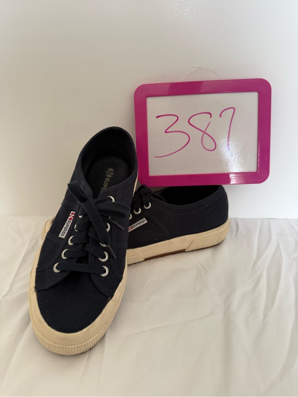 Superga Navy Canvas Lace-Up Sneakers with Cream Sole